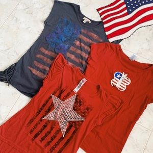 USA Patriotic 4th of July Set: 3 Tee Shirts Girls